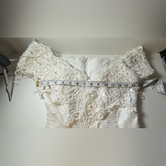 Vintage Jessica McClintock Lace Sheath Wedding Dress Off Shoulder Ivory White - Picture 11 of 12